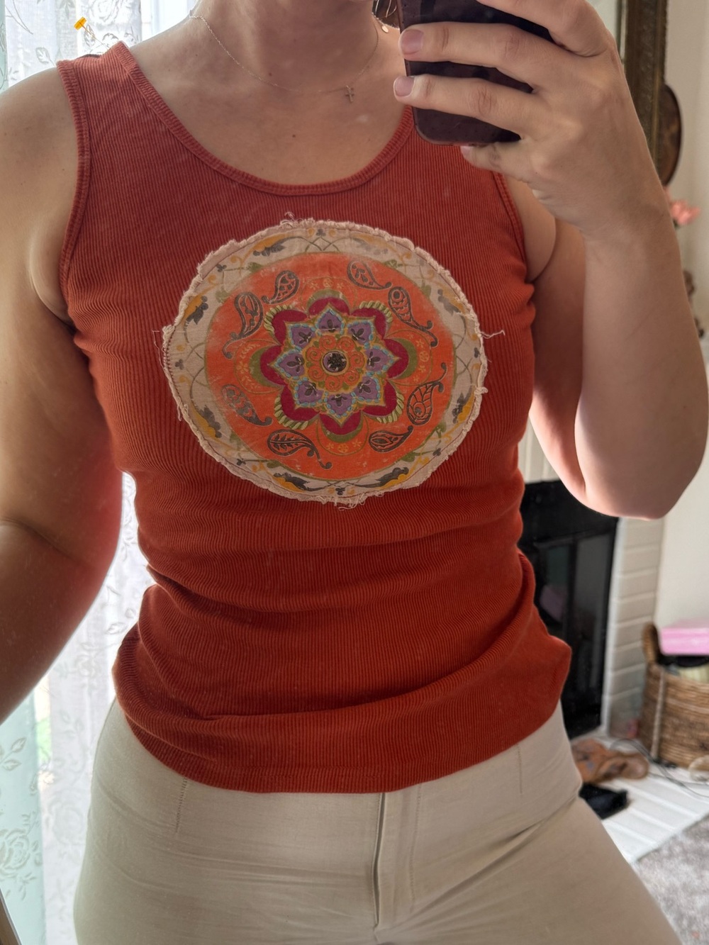 FANG Rust Orange Ribbed Tank with Colorful Mandala